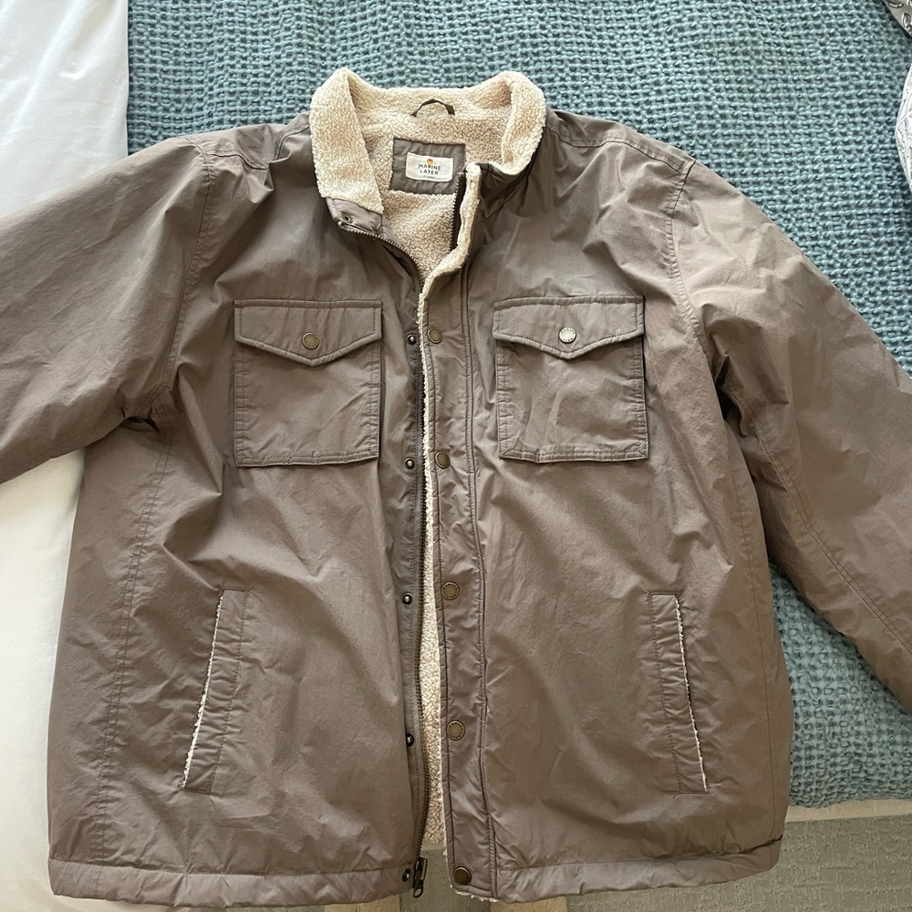 Marine Layer Tan Jacket with Sherpa Lining